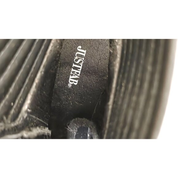 Justfab Women's Black Lace-Up High Heel Ankle Boots Quilted Detail & Gold Eyelet - Picture 7 of 8